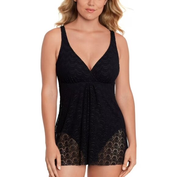 Swim Solutions Tummy-Control Flyaway Swimdress Black 12 - Picture 2 of 10